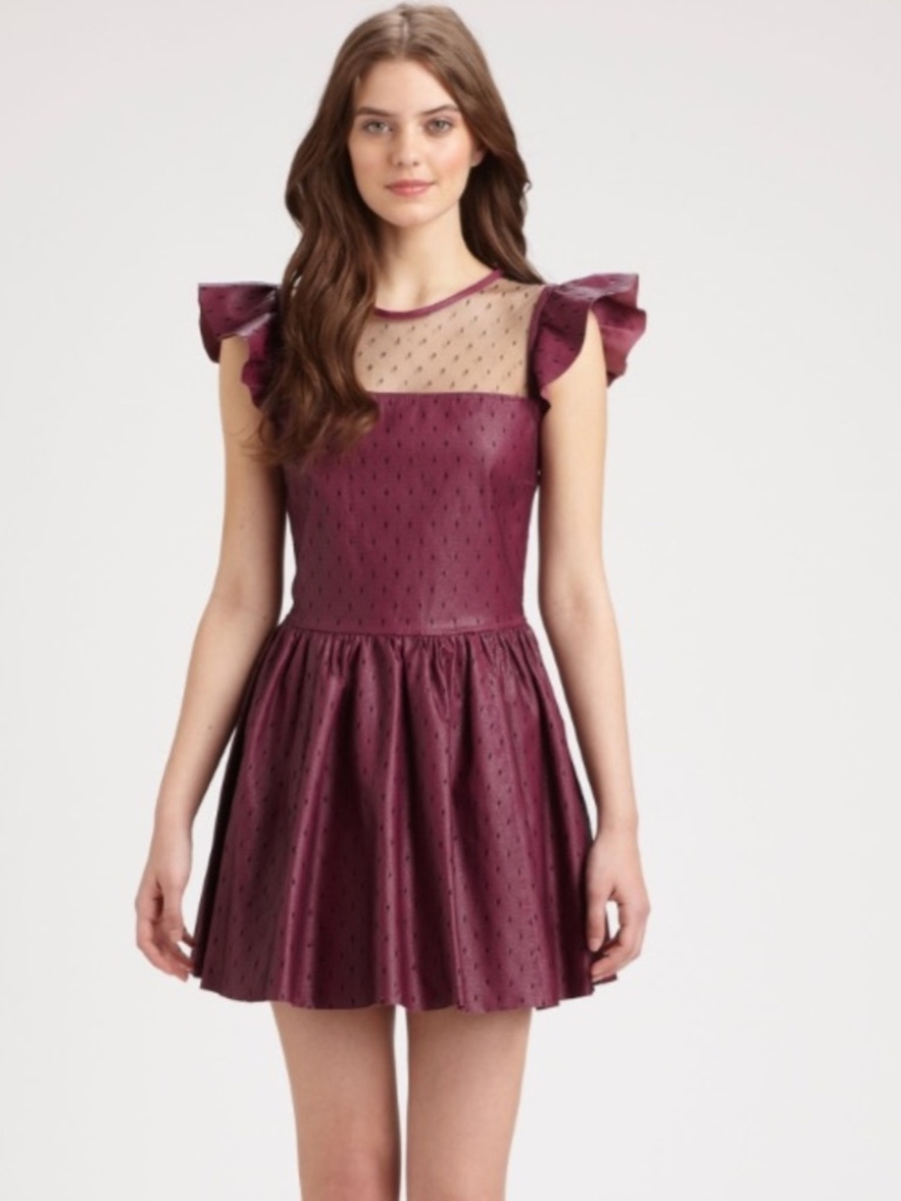 RED Valentino Burgundy Ciclamino Point DEsprit Lace Illusion Dress US 6 NWT